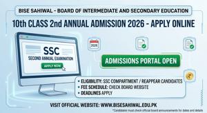  BISE Sahiwal 10th Class 2nd Annual Admission 2026 – Apply Online